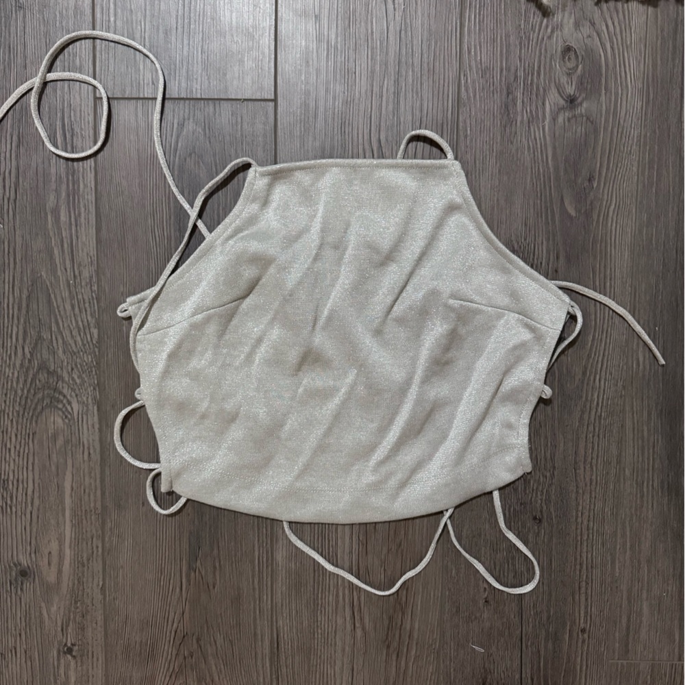 Urban Outfitters open back grey shiny crop top x-small